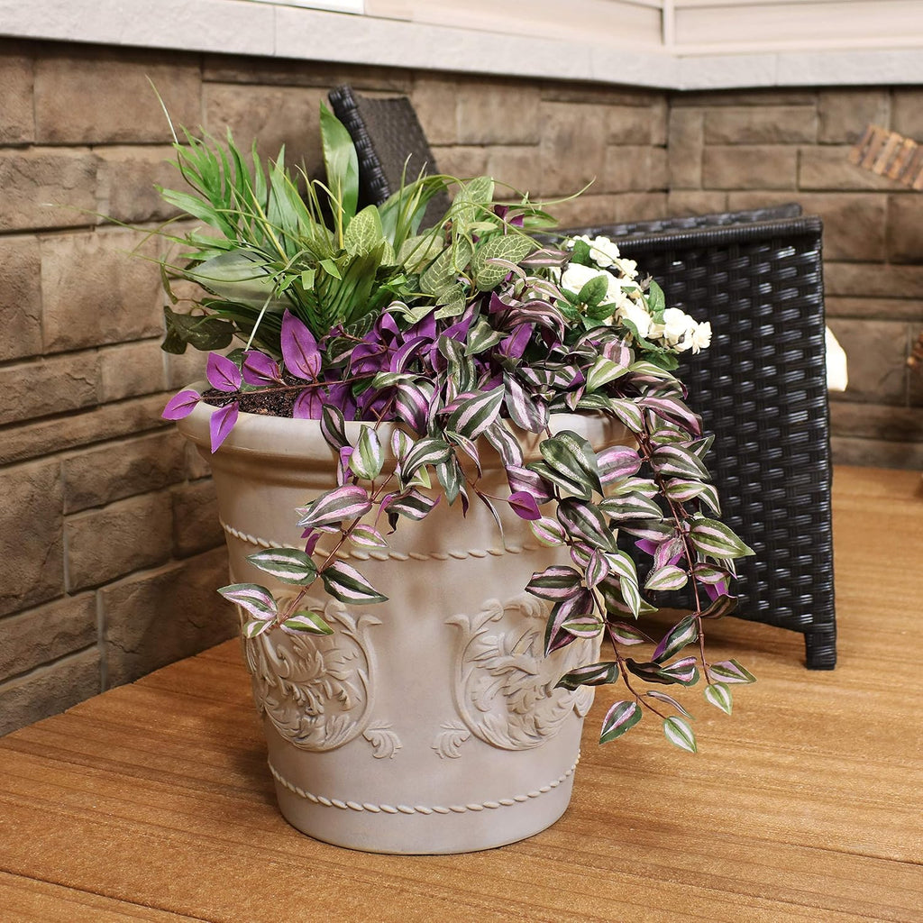 Arabella 19.5'' Plastic Planter Pot for Plants, Beige | 12-Gallon Capacity, Double-Walled, Polyresin Large Plastic