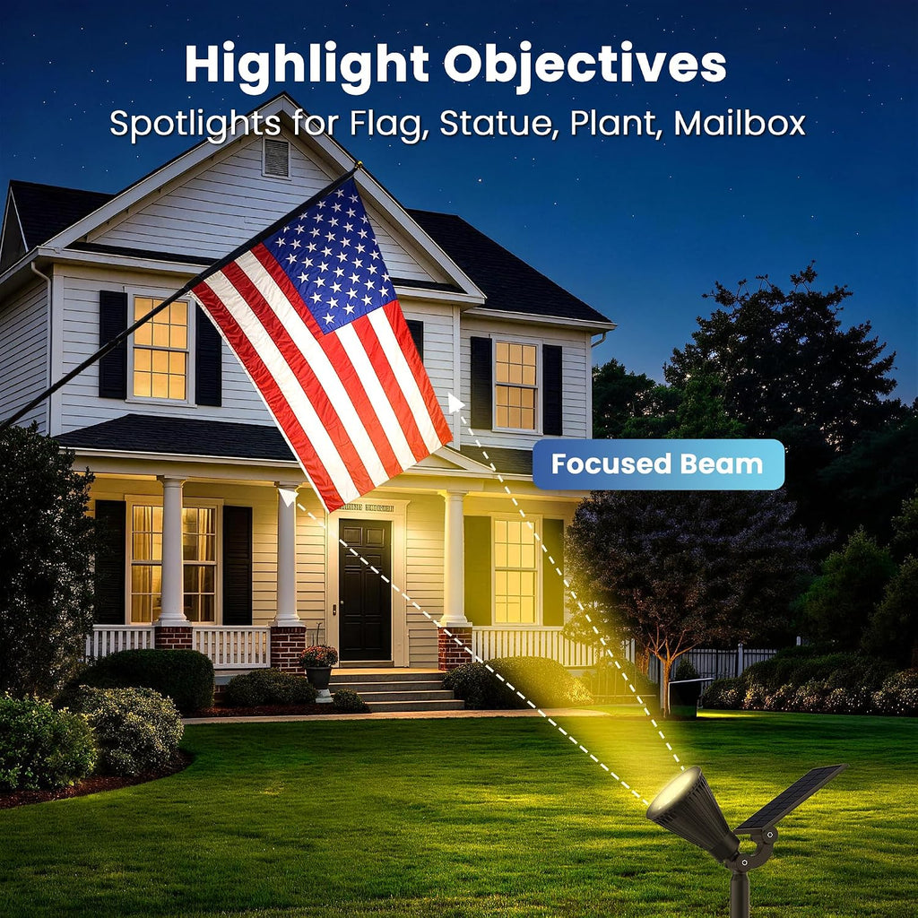 6 Pack Solar Lights Outdoor Waterproof,Warm White Light,2 Lighting Modes,Solar Powered Spotlights for Yard Garden