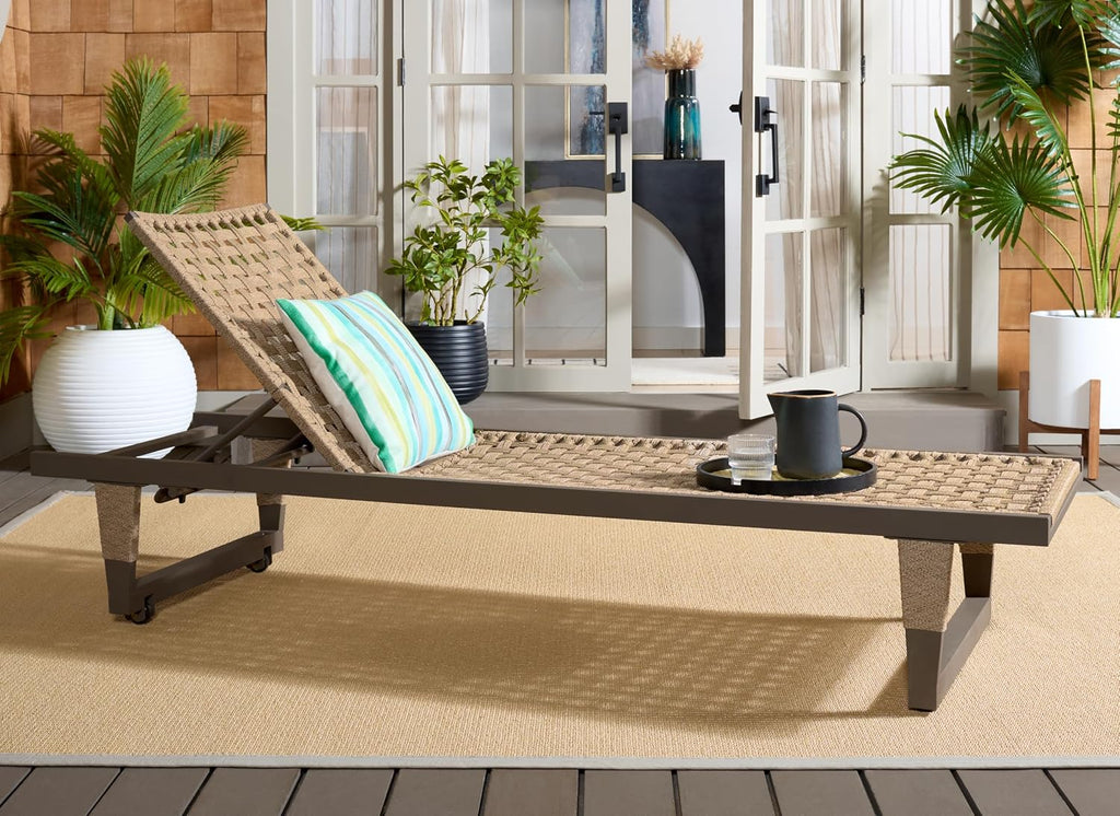 Outdoor Patio Furniture Collection - Arthur Grey & Heather Tan Woven Rope Chaise Lounge Chair, Adjustable Reclining
