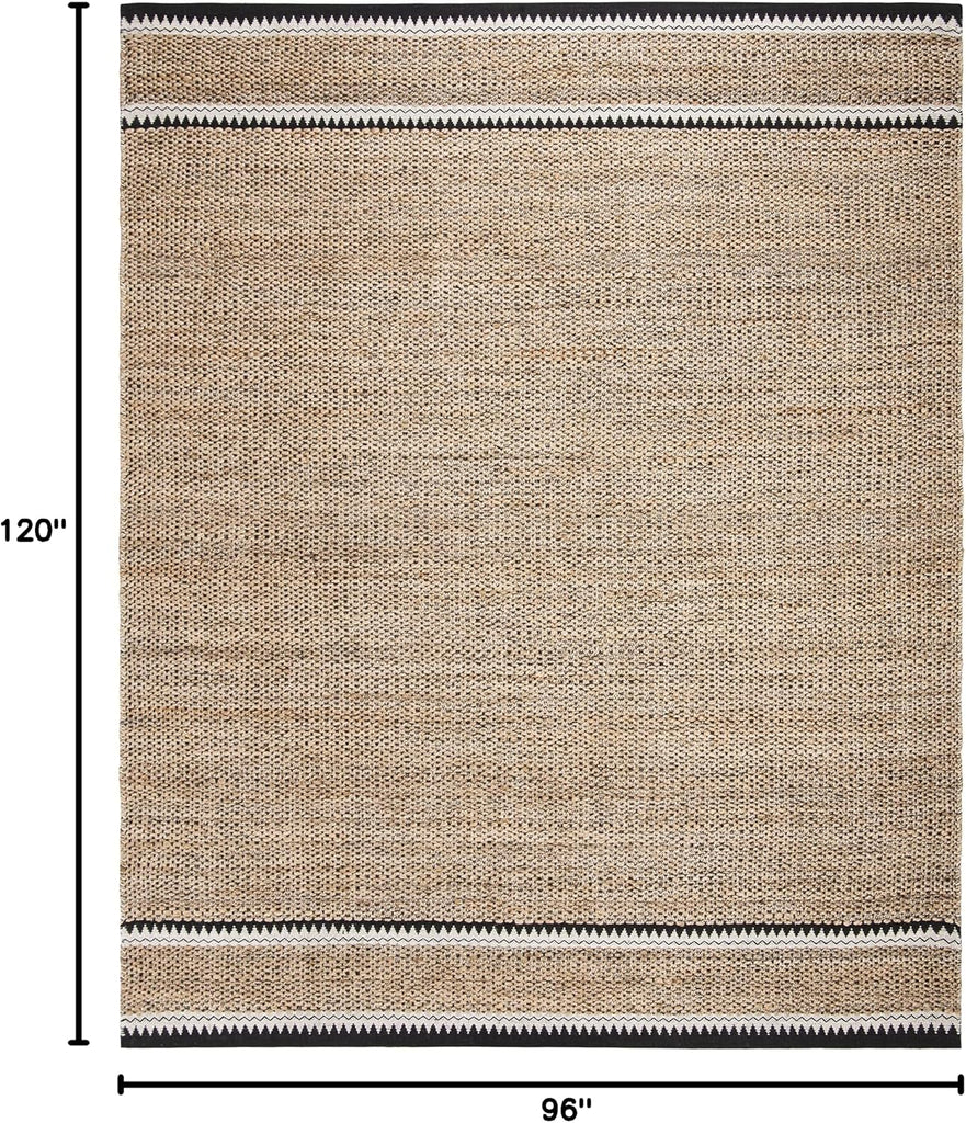 Area Rug 8x10 - Natural Fiber Collection - Large - Natural & Black, Handmade Jute, Boho Farmhouse Style, Ideal