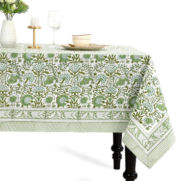 Tablecloth 100% Cotton 60x60 Inch Indian Block Print Square Table Cover, Table Cloth for Weddings, Spring/Summer
