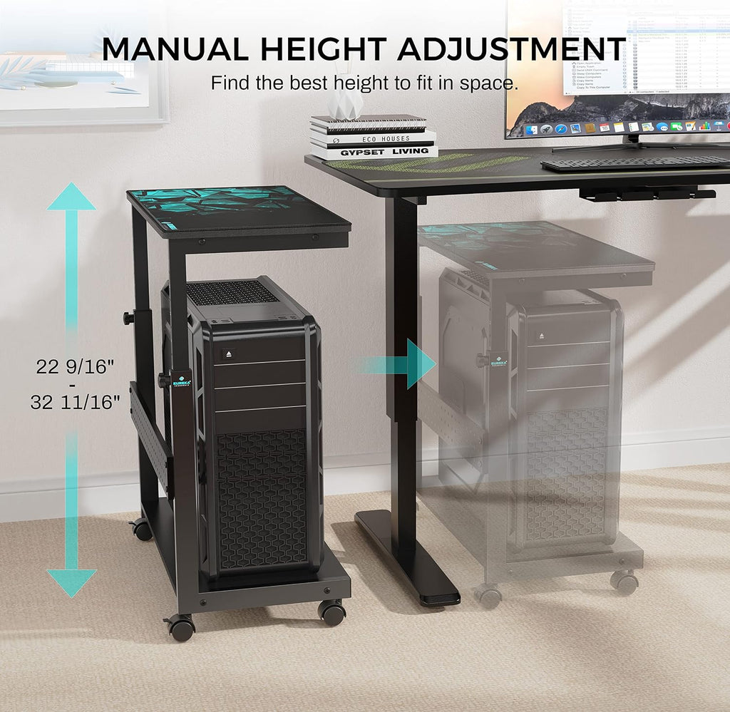 60 Inch L60 L Shaped Gaming Desk with Height Adjustable Computer Tower Stand Workstation