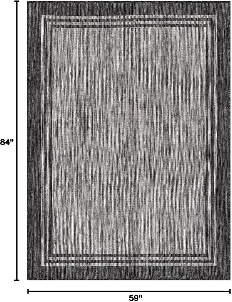 Bordered Outdoor Rug 5x7 Washable Outside Carpet Patio Porch Waterproof Easy Cleaning Non Shedding Area Rugs Dark