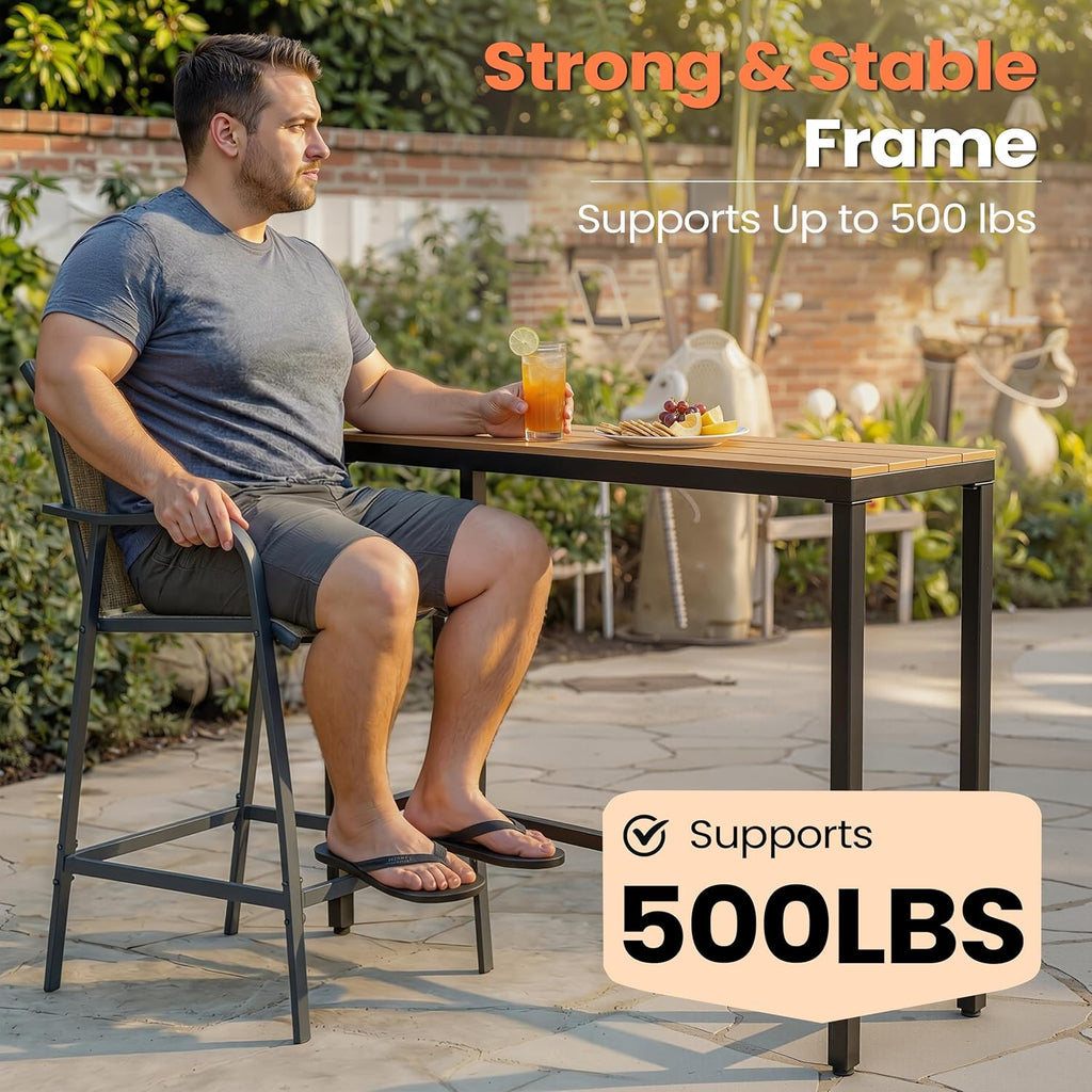 28.7" Outdoor Bar Stools Set of 2, Metal Patio Barstools with Back & Armrest, All-Weather Textilene Bar Height