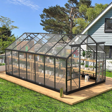 Greenhouses for Outdoors, 8x14.2 FT Polycarbonate Greenhouses with 2 Adjustable Roof Vent, Windproof, Walk-in