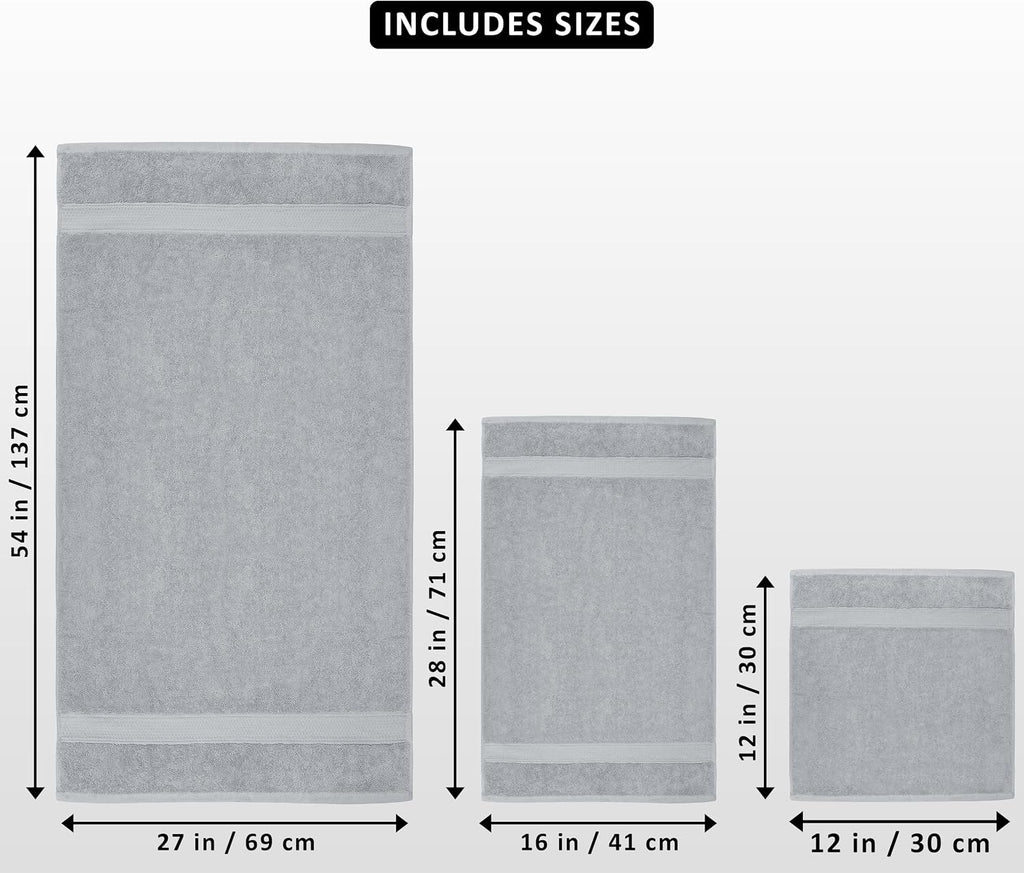 8 Piece Majestic Plush Luxury Towel Set, Cotton, Cool Grey | Majestic Plush 100% Ring Spun Cotton Towels - Super