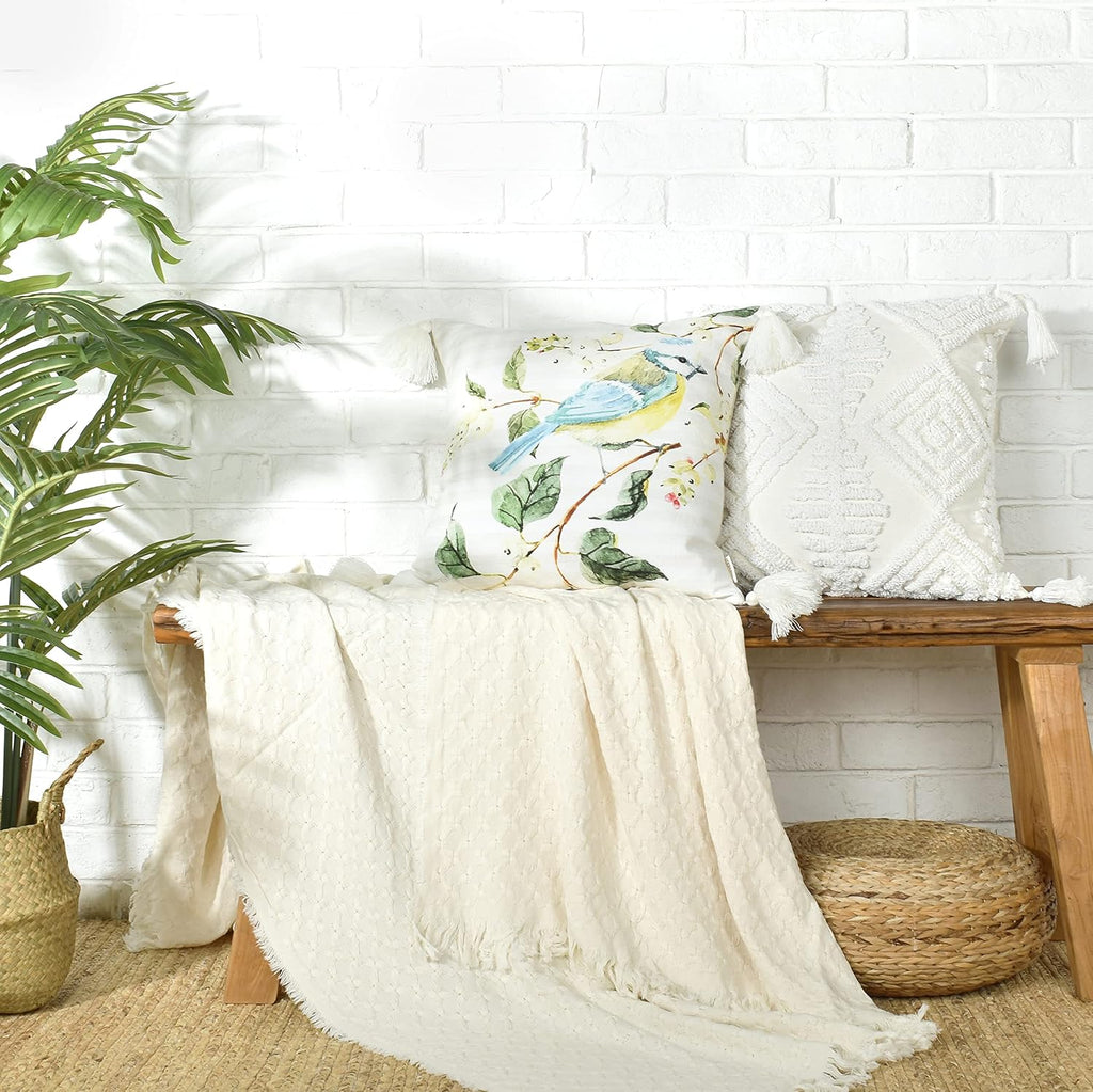 Boho Sofa Throw Pillow Covers - Exquisitely Crafted with Hand-Finished Tuft with Thick Cotton Tassel Details - Soft &