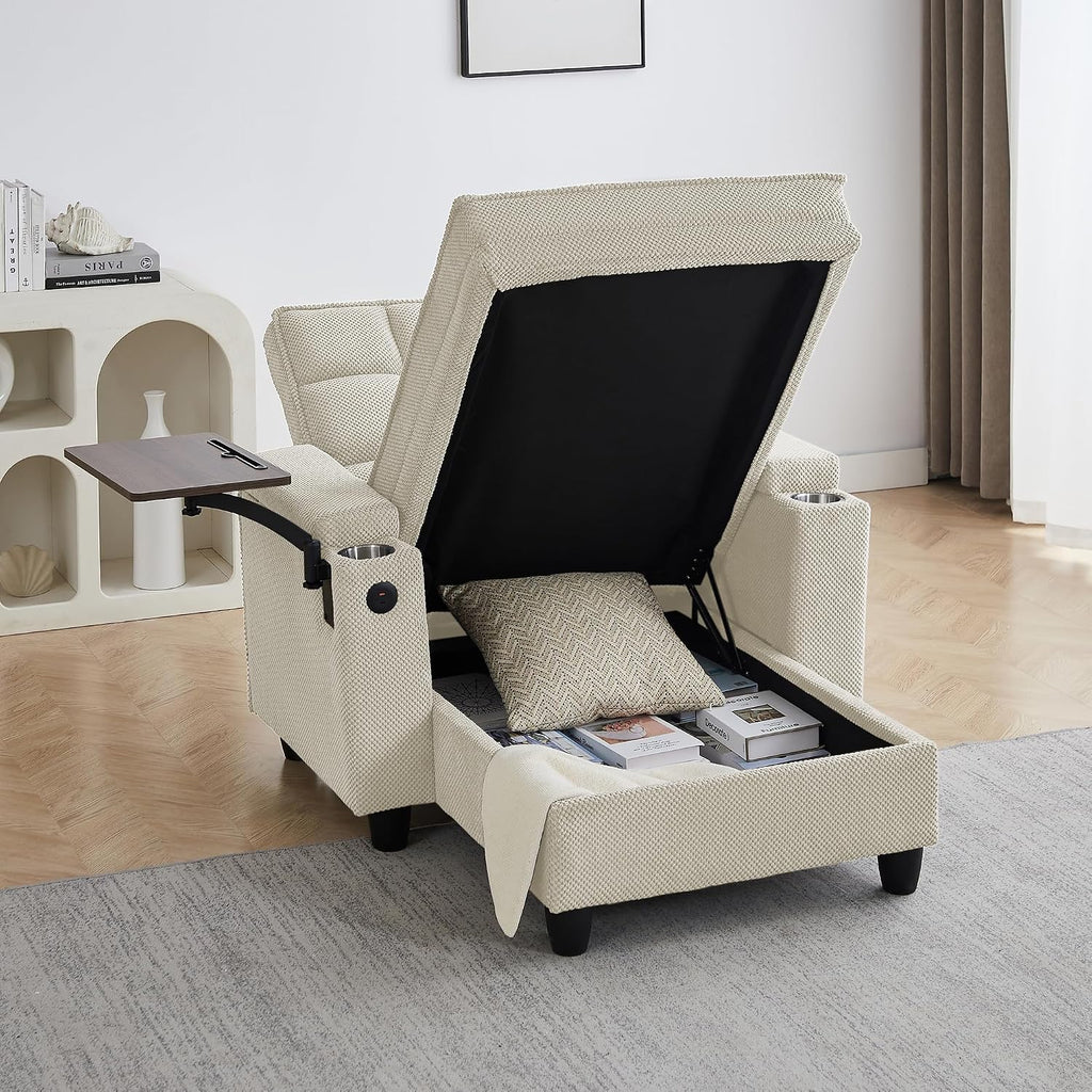 6-Position Adjustable Convertible Chaise Lounge Sleeper Chair with Storage, Modern Recliner Armchair with Swivel Tray