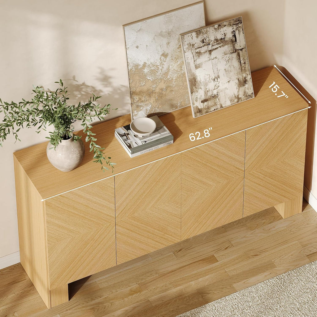 63 Inch Buffet Cabinet with Storage, Wood Credenza Storage Cabinet with 4 Doors, Large Modern Sideboard Buffet with