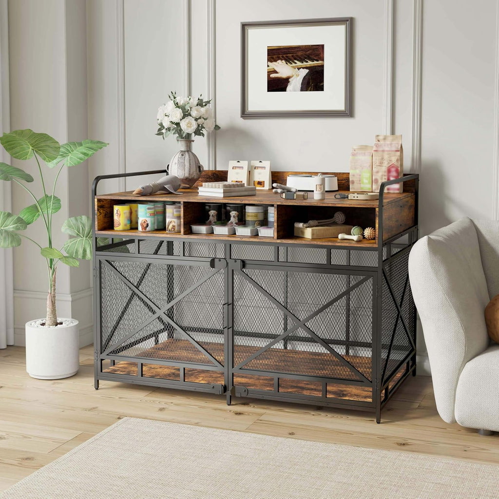 Dog Crate Furniture, 48" Heavy Duty Wooden Dog Crate End Table, XL Dog Kennel Furniture Large Breed
