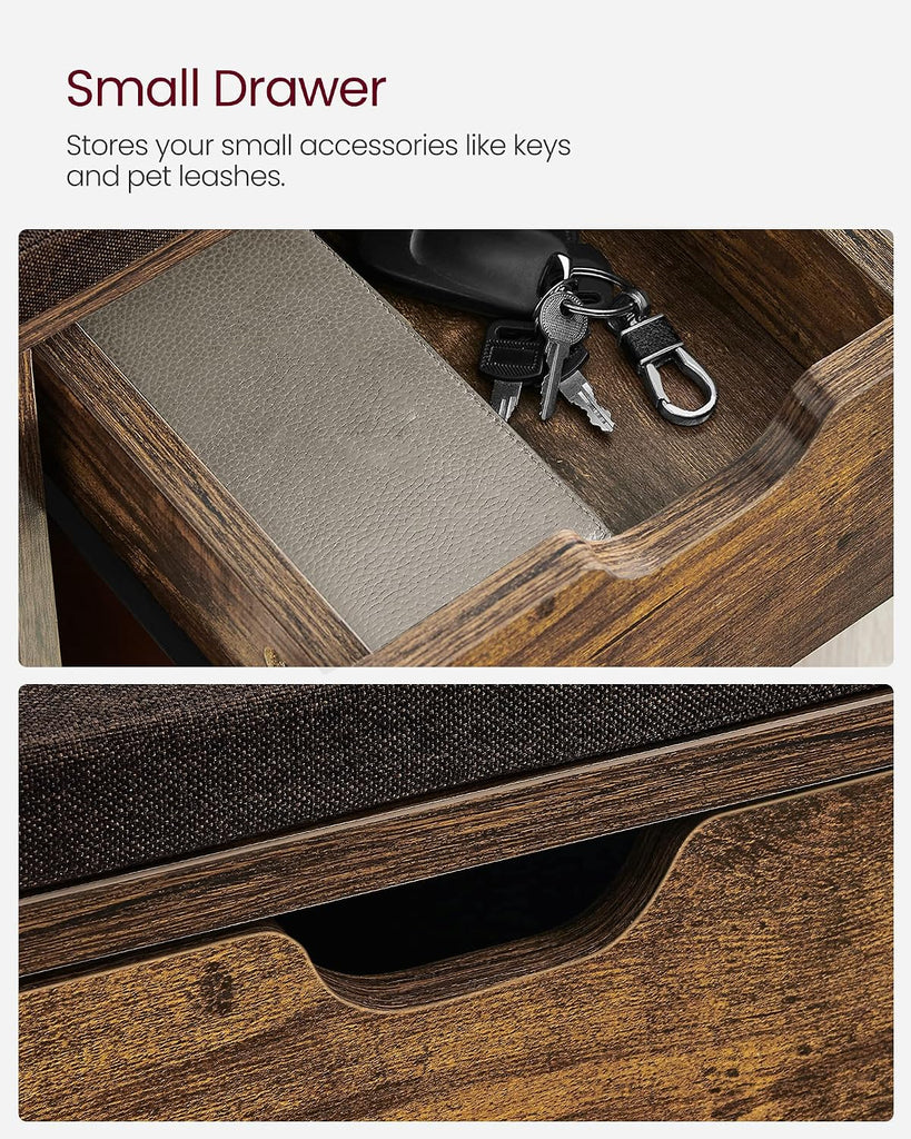 Storage Bench, Entryway Bench with Cushion, Drawer and Open Compartments, Bench with Storage, Living