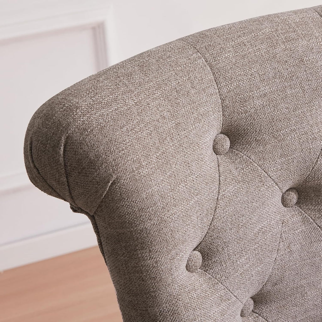 Home Upholstered Armless Linen Fabric Desk Chair with Wheels Adjustable Height Computer Desk Chair with Wooden Legs