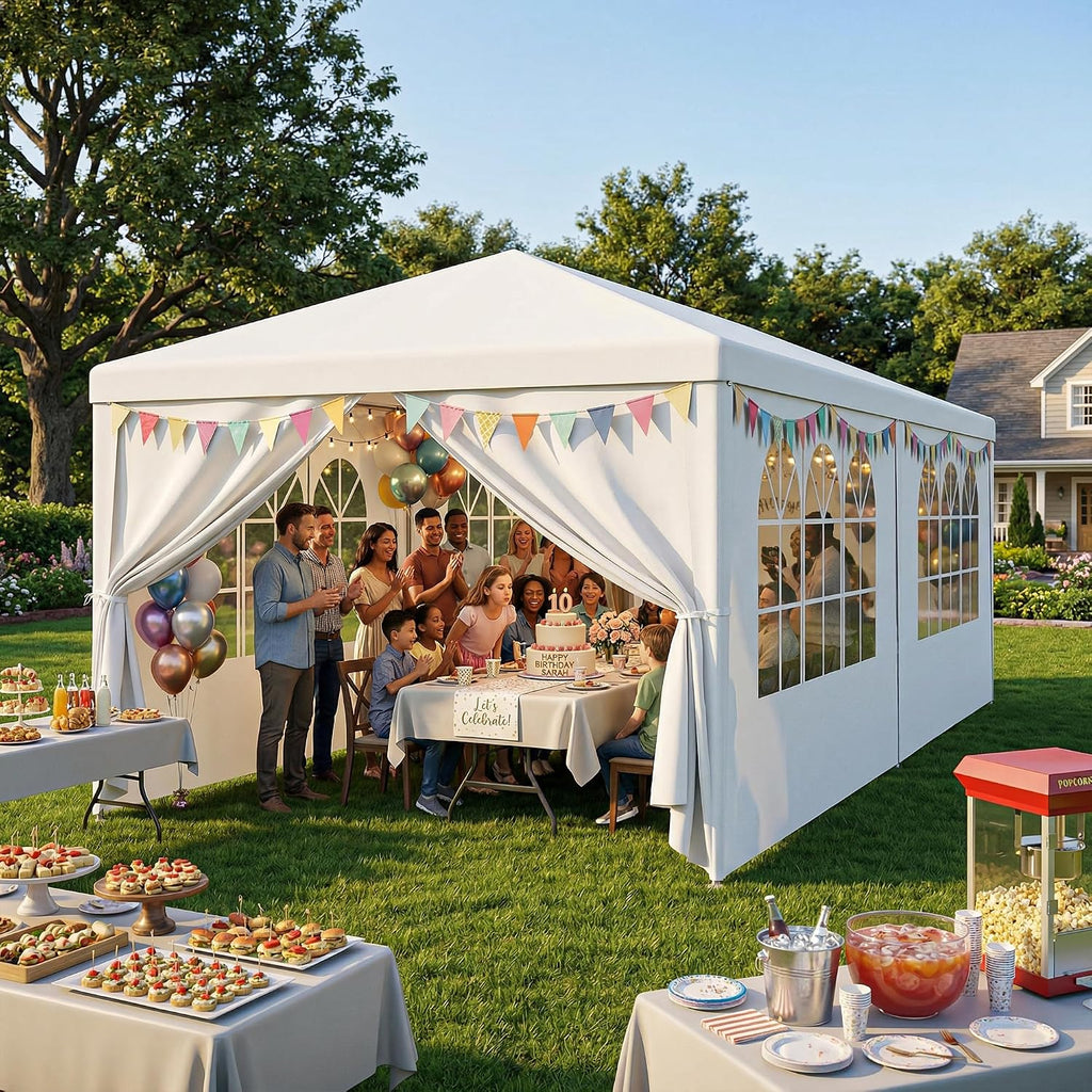 10' x 20' Outdoor White Waterproof Gazebo Canopy Tent with Removable Sidewalls Windows Heavy Duty Tent for Party