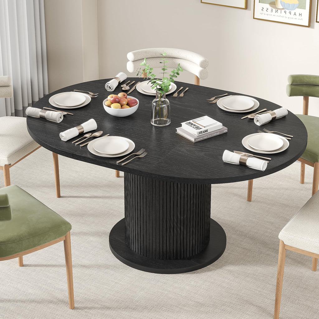 43.3 inch 59 inch Adjustable Size Round Dining Table for 4 6, Unique Design Modern Farmhouse Kitchen Table, Circle