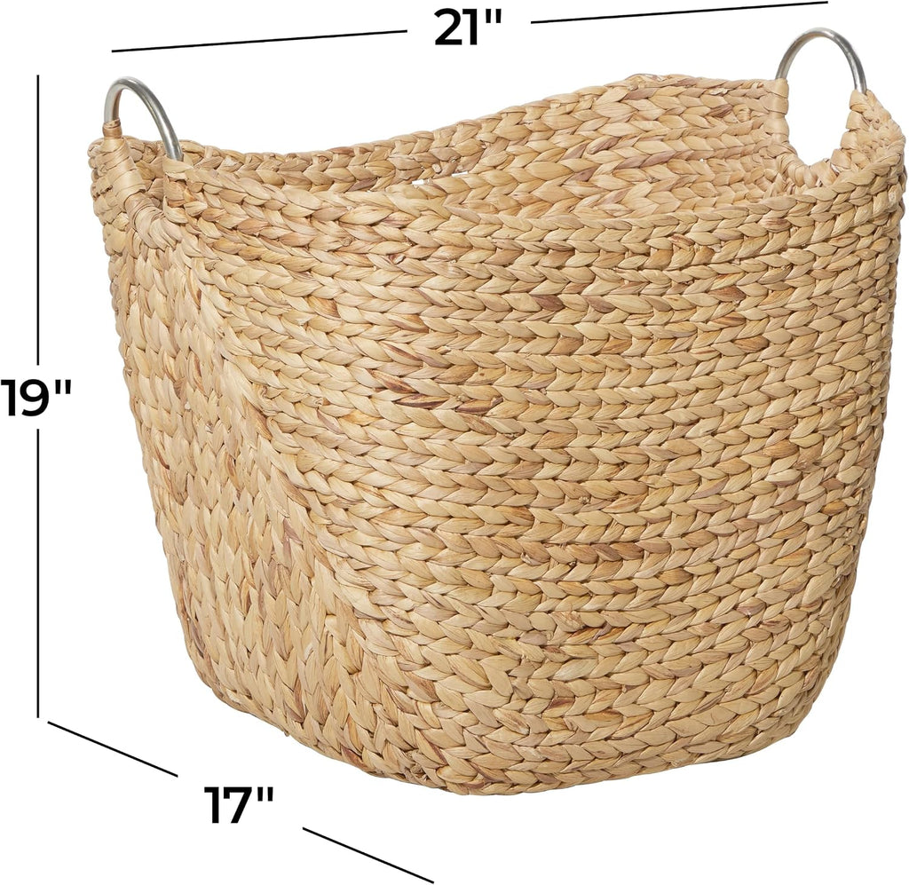 79 Seagrass Handmade Decorative and Functional Storage Basket Large Woven Basket Organizer with Ring Metal Handles