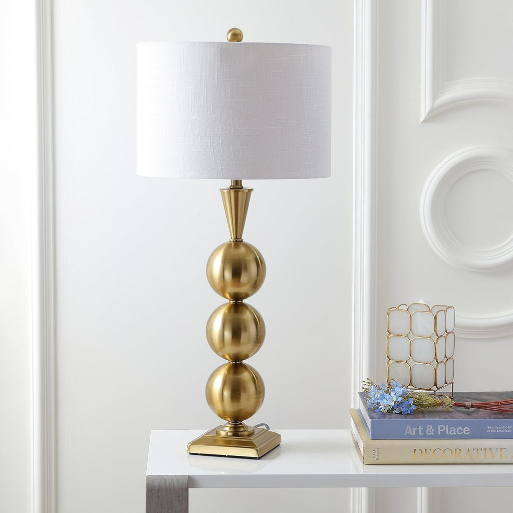 33" Brass Gold Stacked Orb Metal LED Table Lamp, Contemporary Transitional Iron Bedside Lamp Bedroom