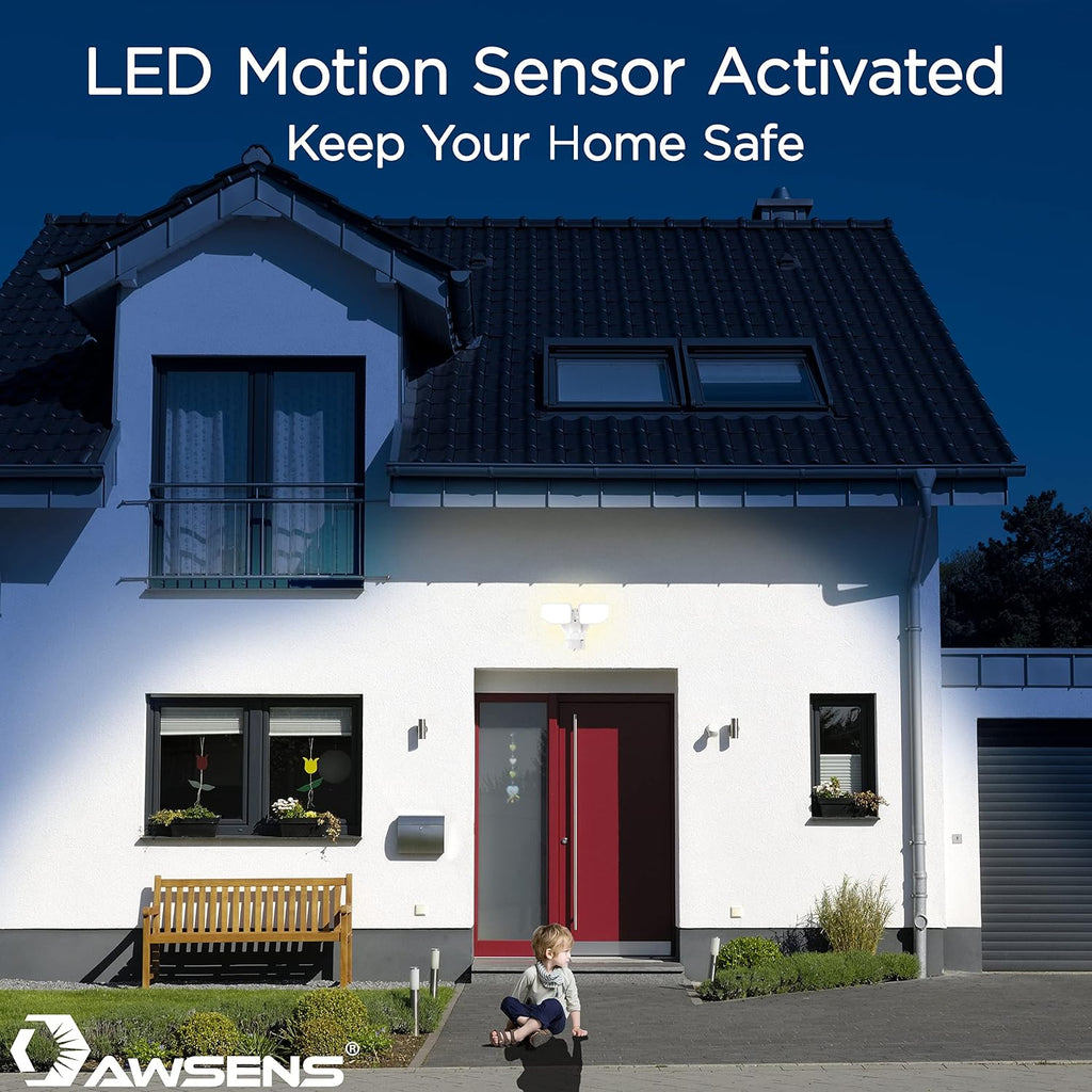 30W LED Motion Sensor Security Light Outdoor, 2 Head Adjustable, 180 Degree, 2600 LM, 5100 K, ETL Water Resistant
