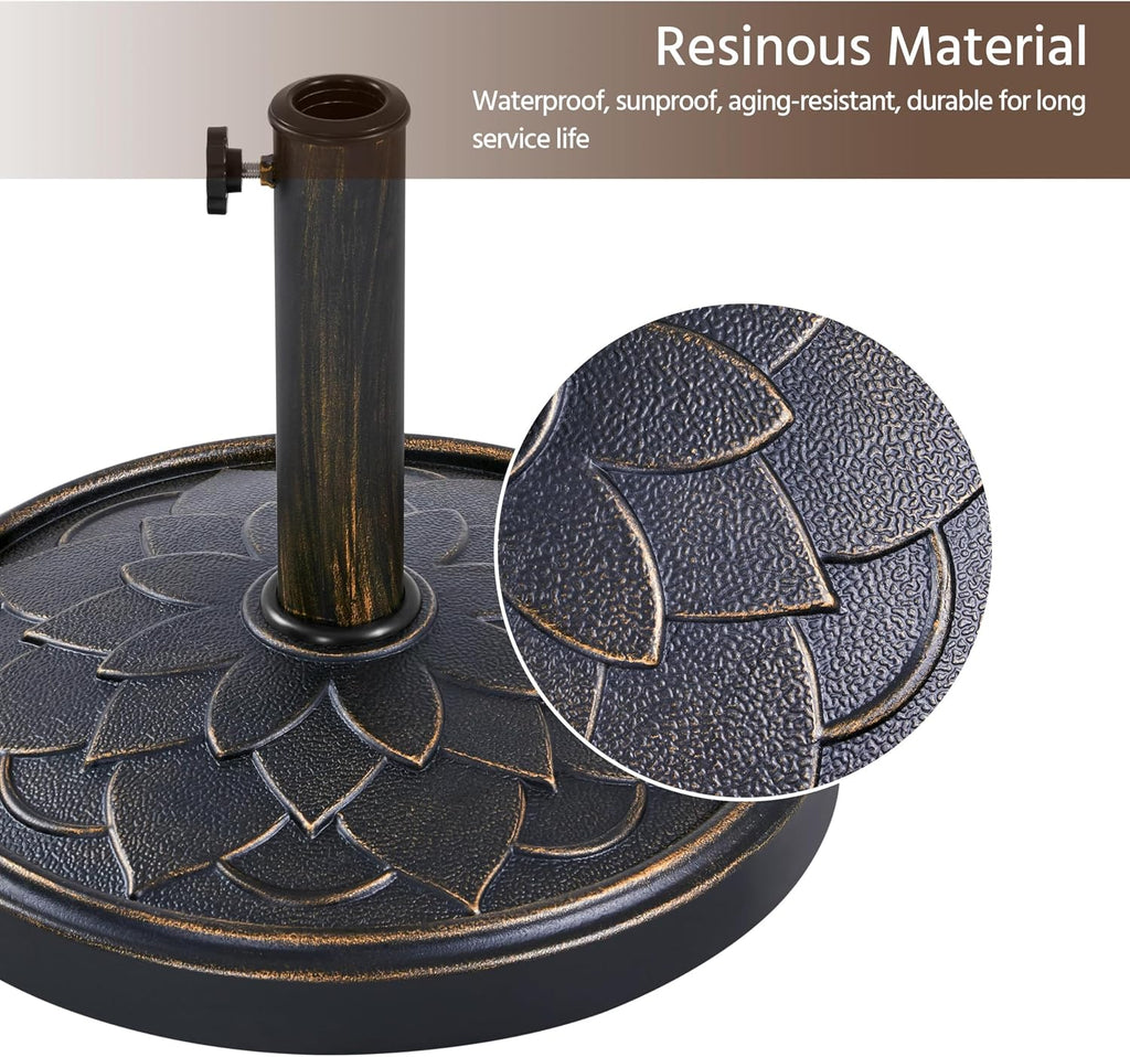 18'' Patio Umbrella Base 26.5lbs Heavy Duty Antiqued Outdoor Market Umbrella Stand All-Weather Resin Umbrella Base