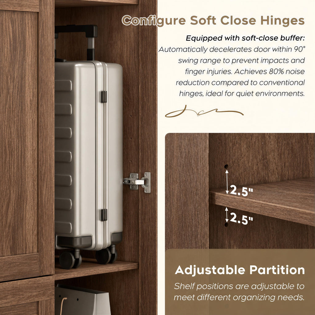 Armoire Wardrobe Closet with 3 Door, Walnut