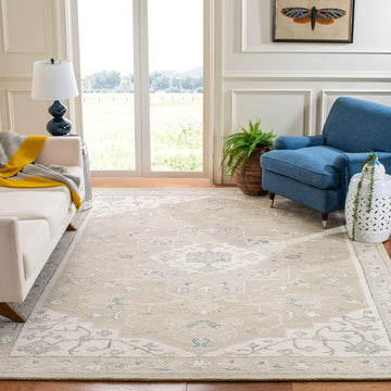 Micro-Loop Collection 10' x 14' Light GreyIvory MLP505F Handmade Medallion Premium Wool Living Room Dining Bedroom