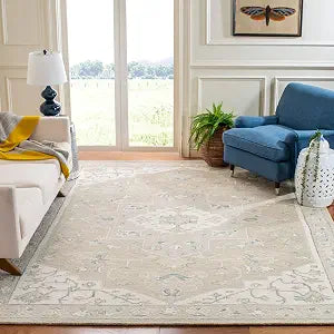 Micro-Loop Collection 10' x 14' Light GreyIvory MLP505F Handmade Medallion Premium Wool Living Room Dining Bedroom