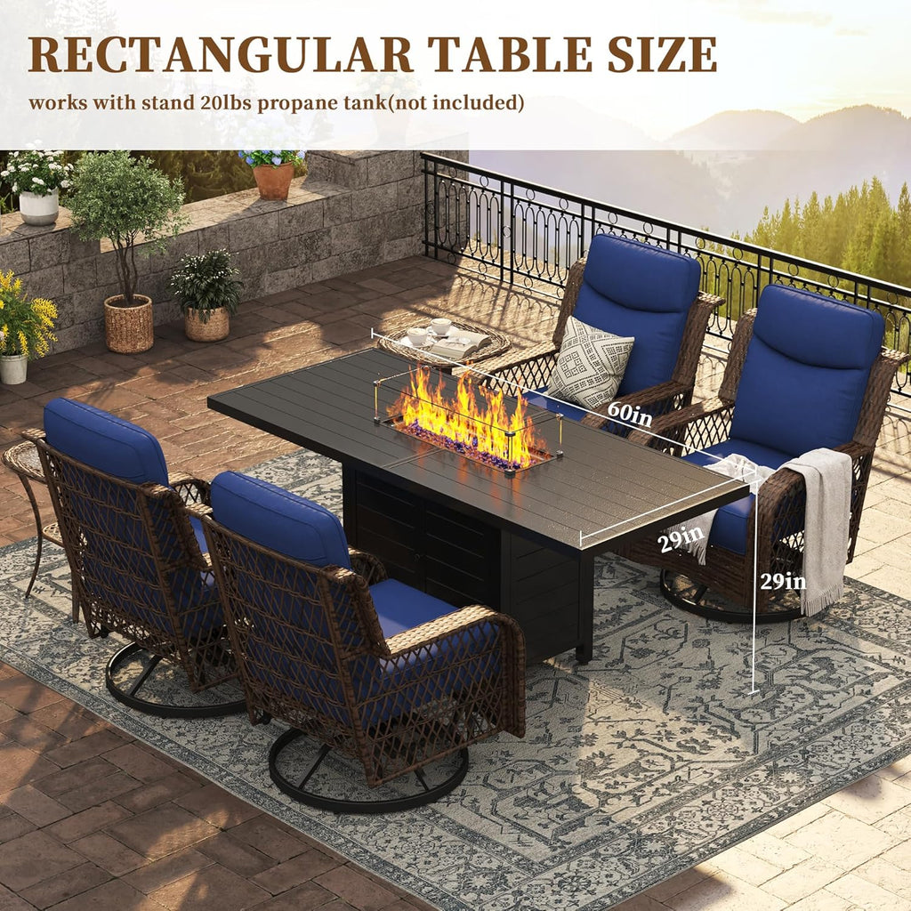 60 Inch Propane Firepit Table - Outdoor Rectangular Aluminum Fire Table w/Wind Guard - 50,000 BTU Gas Fire Pit with Glass Beads and Waterproof Cover - Image 5