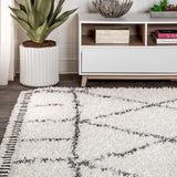 Y Mercer Shag Plush Tassel Ivory/Gray Indoor Area Rug, 3x5, Moroccan Geometric Trellis