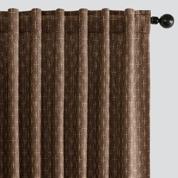 Patterned Farmhouse Linen Curtains, Back Tab, 52Wx84L, Dark Coffee
