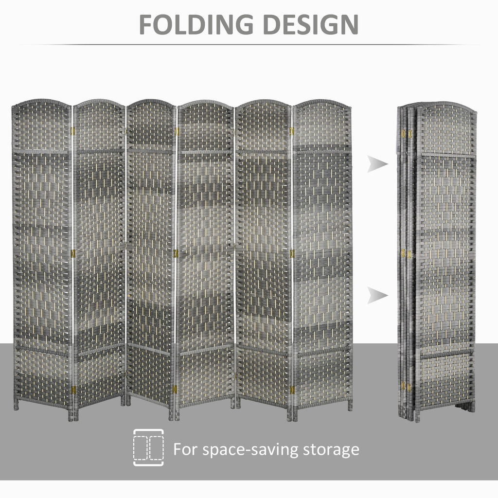 6 Panel Room Divider 6 Ft Privacy Screen Hand-Woven Mixed Gray