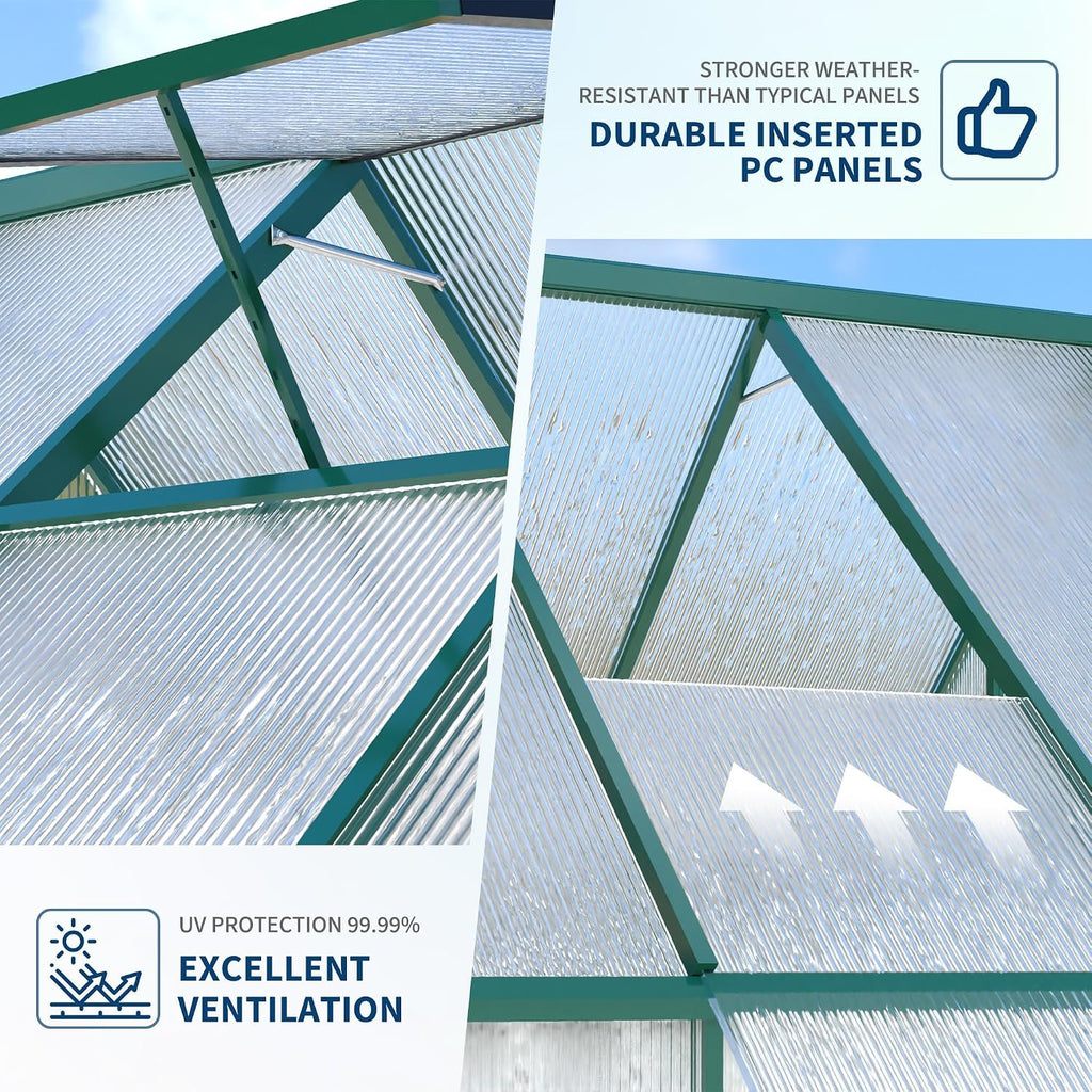 6 x 9 ft Outdoor Polycarbonate Greenhouse Kit, Heavy Duty Greenhouse with Reinforced Aluminum Frame, Adjustable Roof