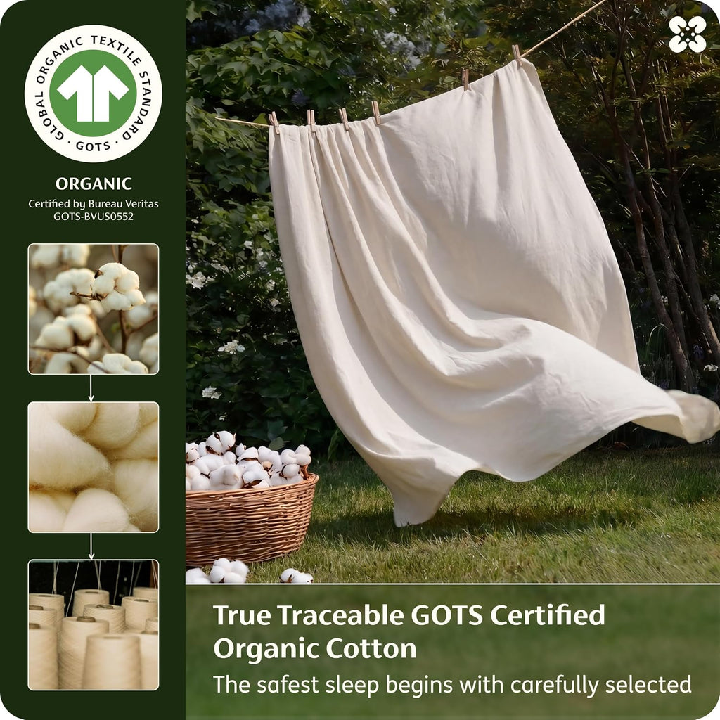 PureWoven 100% Organic Cotton Queen Duvet Cover Set, Linen