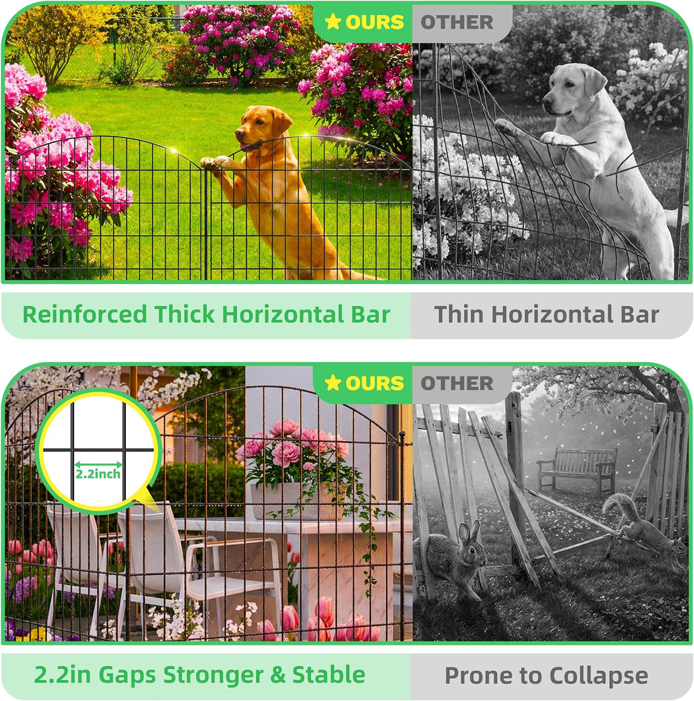 10 Panels Arched No Dig Decorative Garden Fence with Gate, 40in(H) x 25.0ft(L) Dog Fence Outdoor for Yard, Rustproof