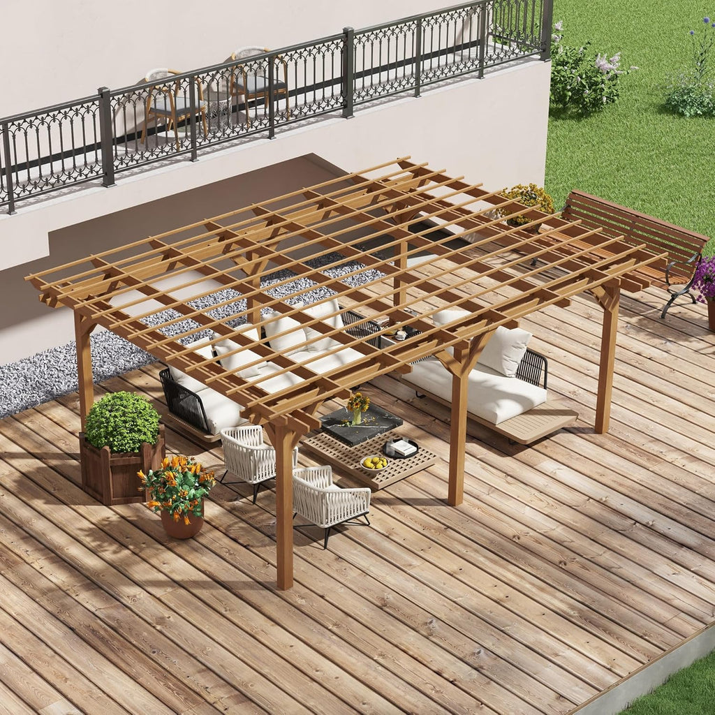 12' x 16' Outdoor Pergola, Wood Gazebo Grape Trellis with Stable Structure for Climbing Plant Support, Garden, Patio