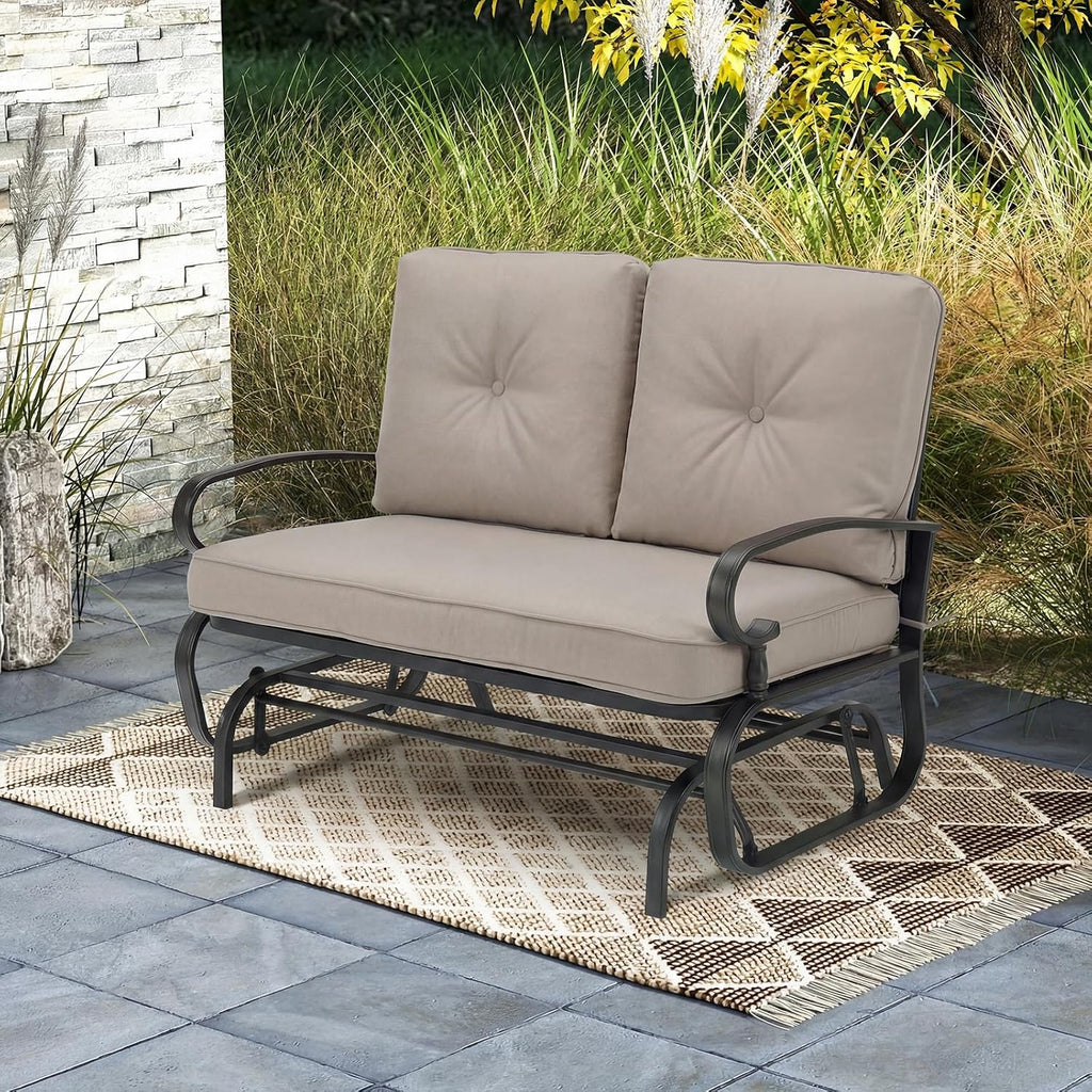 Outdoor Swing Glider Chair, Patio Glider Bench for 2 Persons, Outdoor Rocking Loveseat with Steel Frame & Comfortable