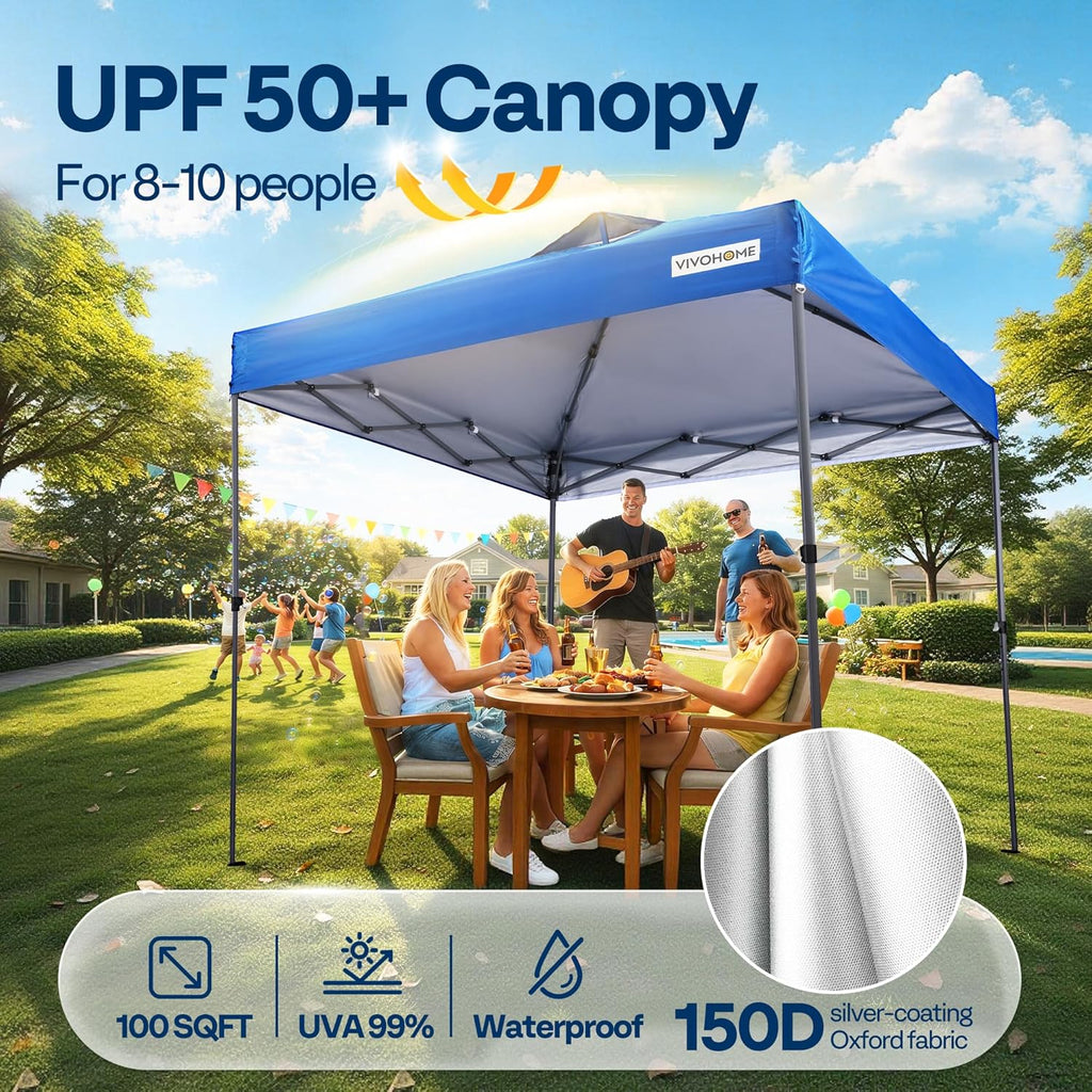 10x10ft Pop Up Canopy Tent One Push Setup Outdoor Portable Shelter Tent Heavy Duty with Wheel Carry Bag and 4 Sandbags