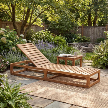 Patio Chaise Lounge Chair Outdoor, Acacia Wood Poolside Sun Lounger with Slatted Design, Open Frame Pool Lounger