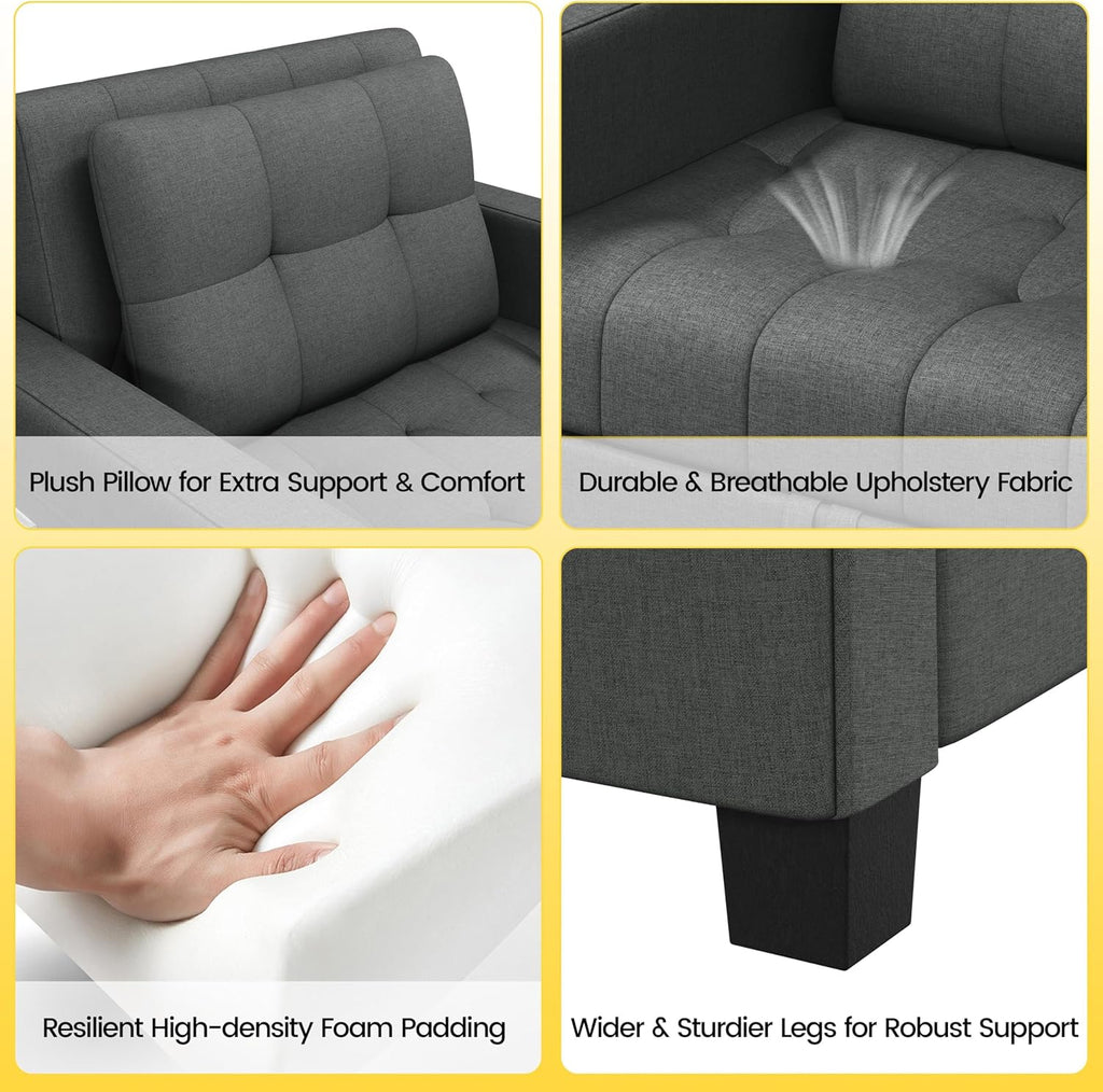 Sleeper Chair, Converts to Bed with USB Ports & Pocket, Dark Gray | Futon, Lounge Chair Fabric Sofa Bed 3-in-1