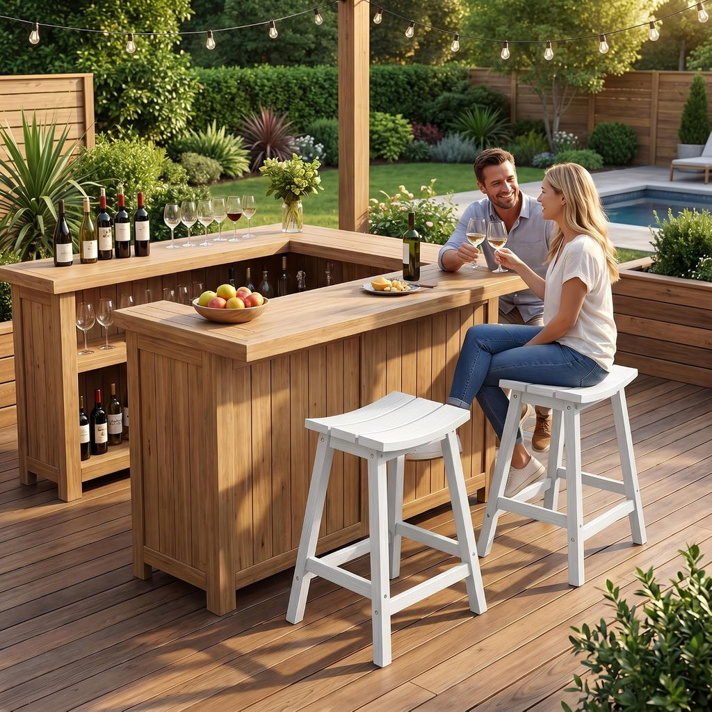2 Set 24" Outdoor Bar Stools Heavy Duty HDPE Counter Height Bar Stools Weatherproof Patio Seats Modern Waterproof
