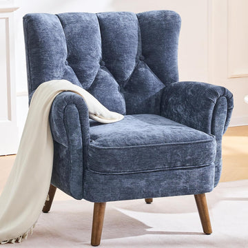 Wingback Accent Chairs , Mid-Century Modern Living Room Chairs, High Wingback Reading Chair, Chenille Tufted