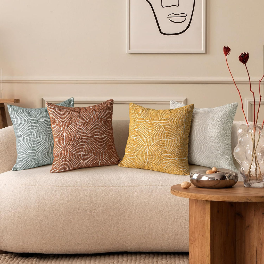 Boho Decorative Textured Throw Pillow Covers 18x18, Organic Modern Mid Century Rainbow Tufted Pillow Case, Farmhouse