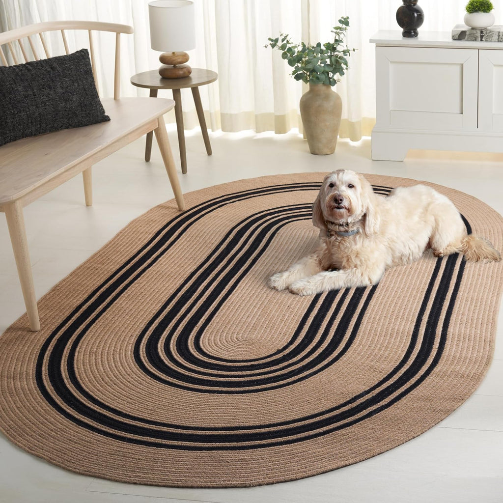 Braided Oval Rug 4x6, Jute Textured Brown & Black BRA804Z | 1/4" Pile, Handwoven, Jute Blend, Indoor Rug, Textured