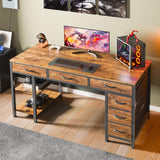 Computer Desk with 6 Drawers, Office Desk with Shelves, Reversible Gaming Desk, Corner Desk with Storage, Work, Study