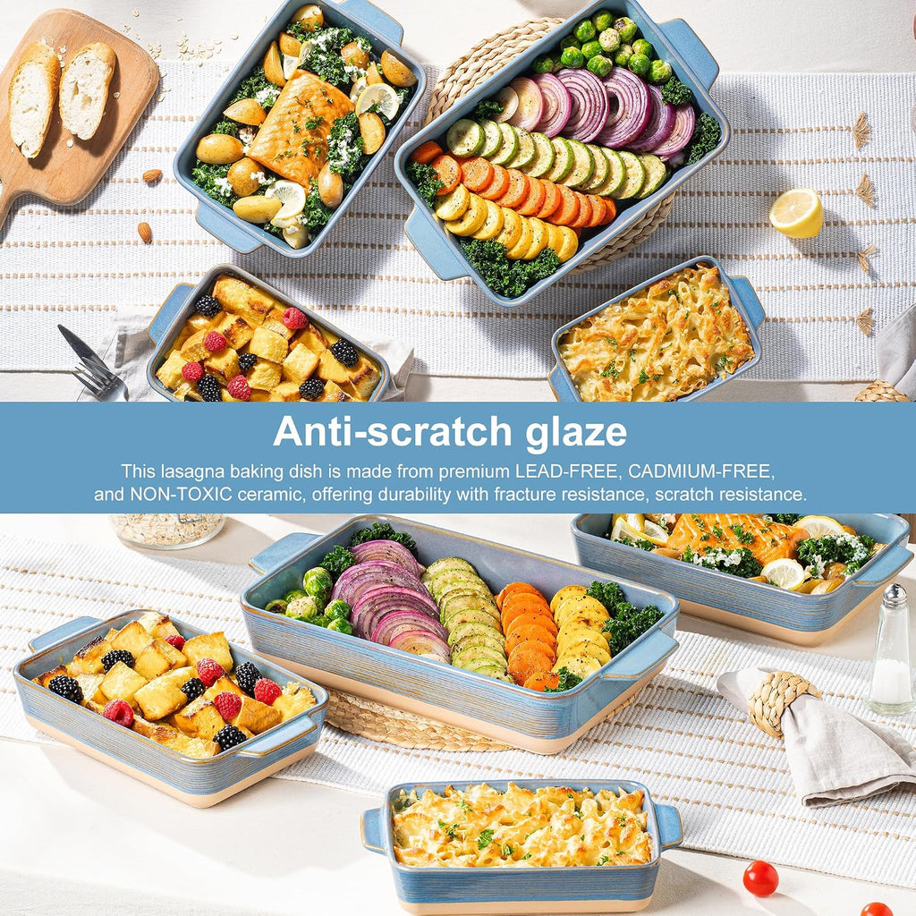 Casserole Dishes for Oven, Dishes, Ceramic Bakeware Sets of 4, Rectangular Pan Set with Handles for , Casserole