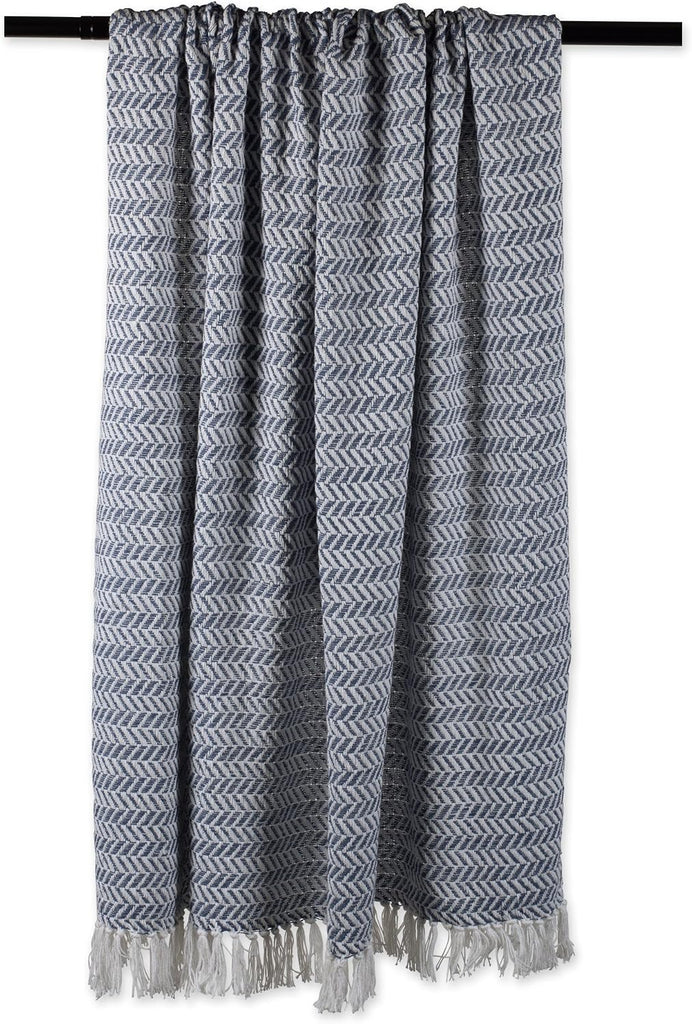 Modern Farmhouse Cotton Herringbone Blanket Throw with Fringe for Chair, Couch, Picnic, Camping, Beach, & Everyday