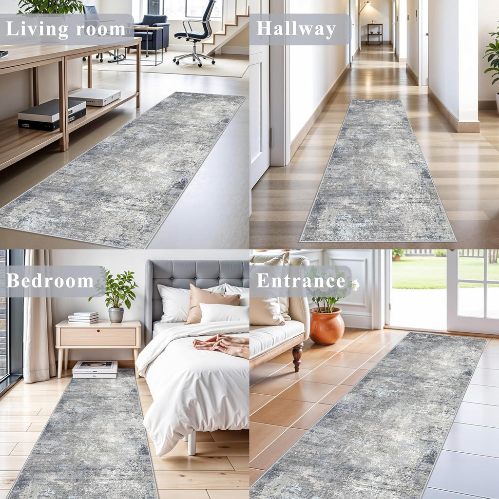 2x10 ft Washable Hallway Runner Rug - Non-Slip Stain-Resistant Low-Pile Long Carpet Runner Entryway Living Room