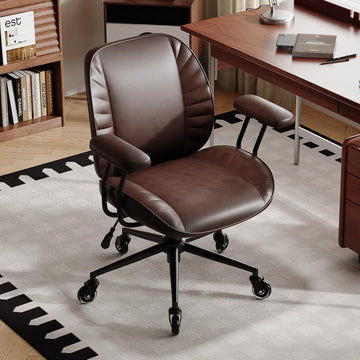 Home Office Desk Chair, Adjustable Comfy with Wheels,Leather with Removable Armrests, Office Desk Chair with Lumbar