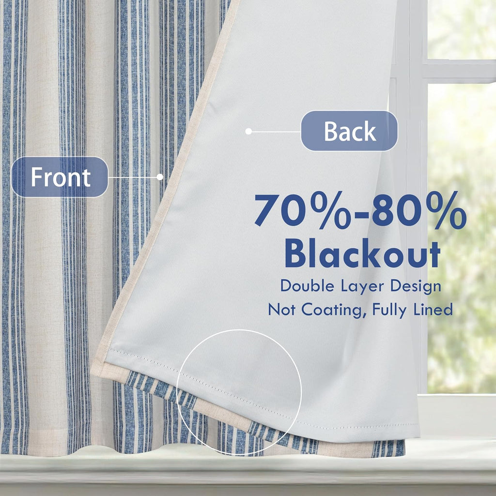 Chris Double Layer Blackout Tie Up Curtains Thermal Insulated Fully Lined Vertical Striped Balloon Roman Shade
