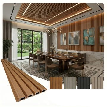 WPC Exterior Wall Slat Panels Waterproof Outdoor Composite Siding Cladding 94.5 in x 8.62 in 28.3 sq.ft Light Walnut
