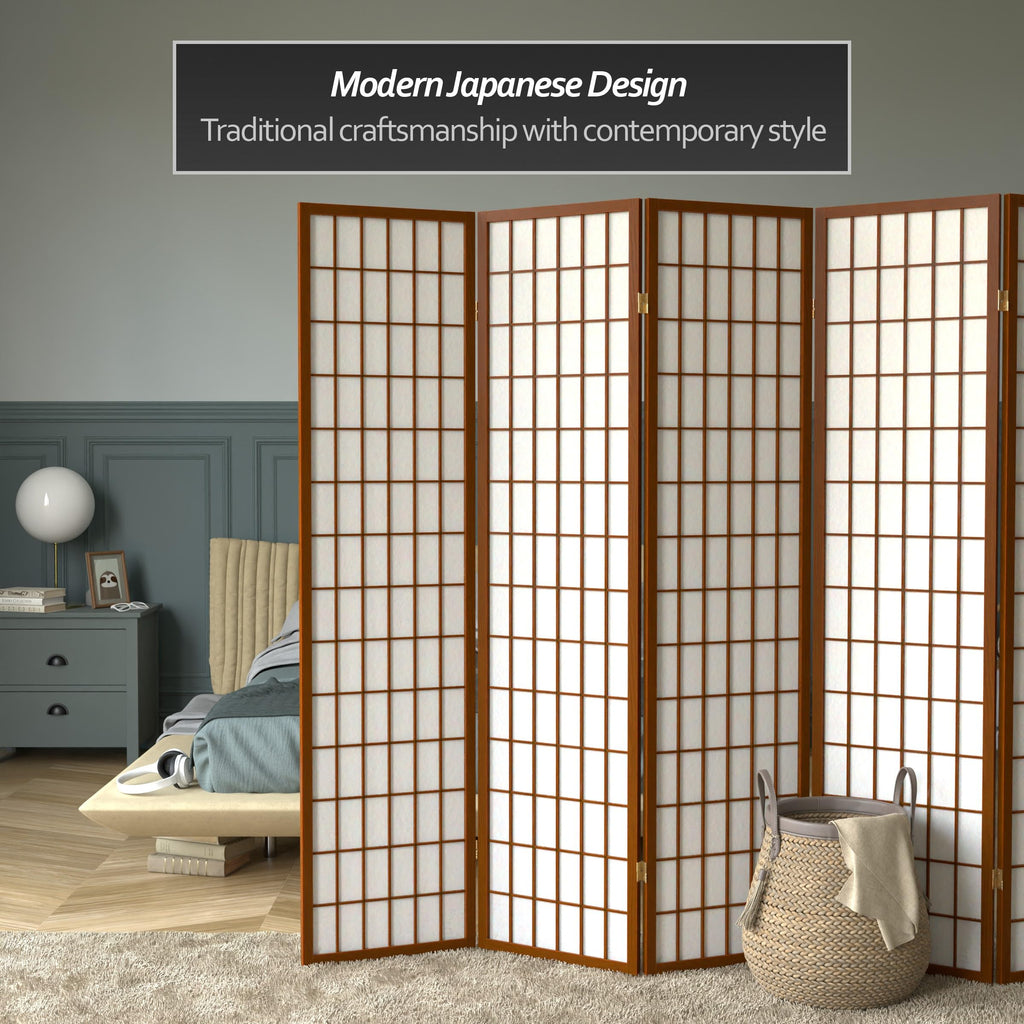 6 ft. Tall Window Pane Shoji Screen - Walnut - 5 Panels