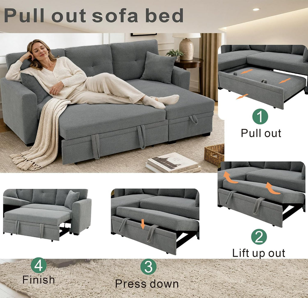 71" Sectional Sleeper Sofa,L Shaped 3 Seater Sectional Couches ,Pull Out Couch Convertible Sofa Bed with Reversible